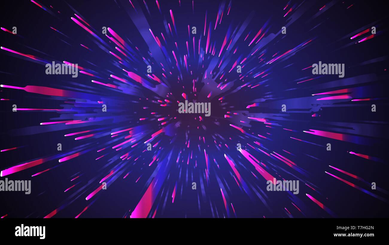 Space speed abstract background. Motion light starburst zoom vector. Stock Vector