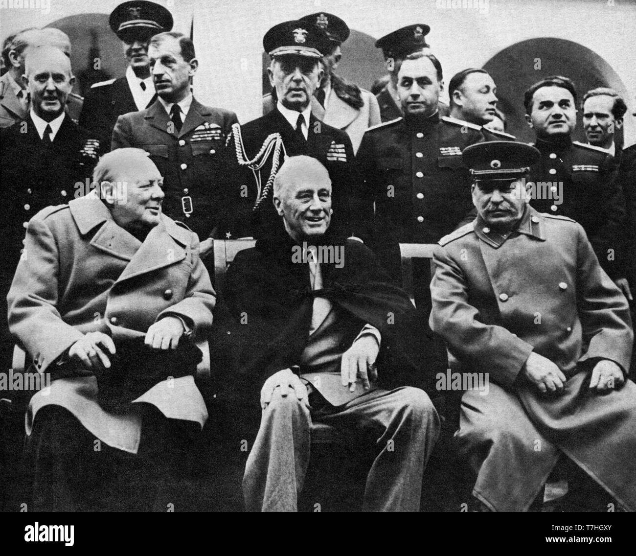 Winston Churchill, Roosevelt and Stalin at the Yalta Conference, Crimea, February 1945 Stock Photo