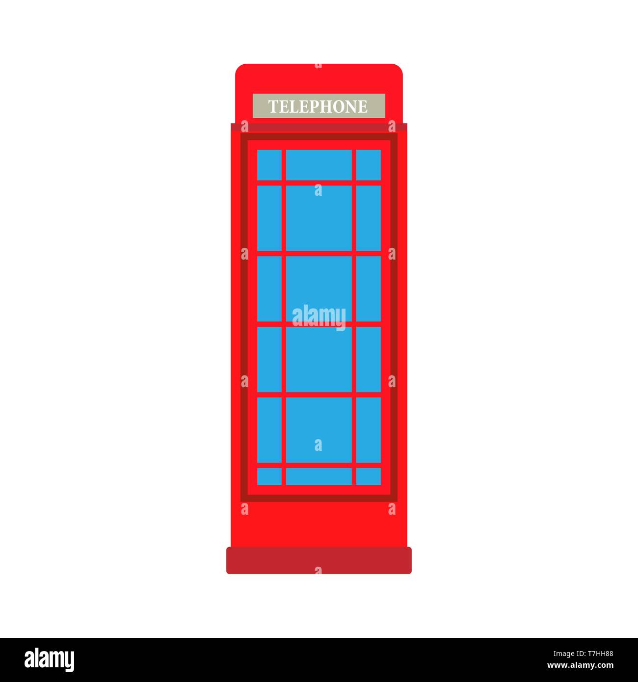 Phone booth red business telecommunication element vector icon. London public street box isolated white Stock Vector