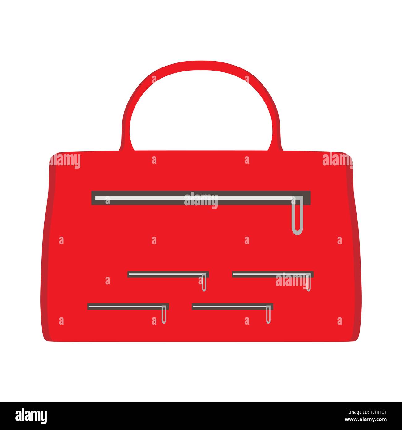 Hand bag red concept flat women gift vector icon front view. Cartoon fashion trendy girl luxury luggage Stock Vector