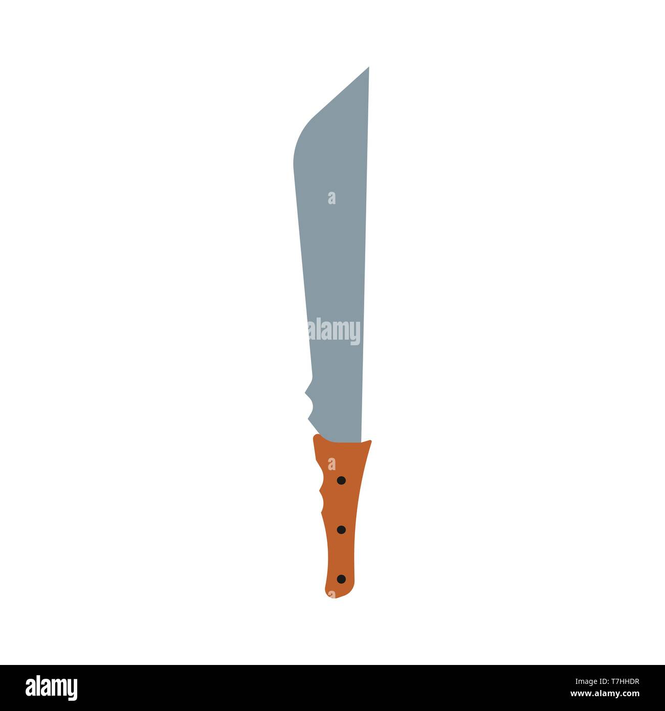 Machete weapon design vector icon. Medieval cut forest sharp handle flat sword Stock Vector