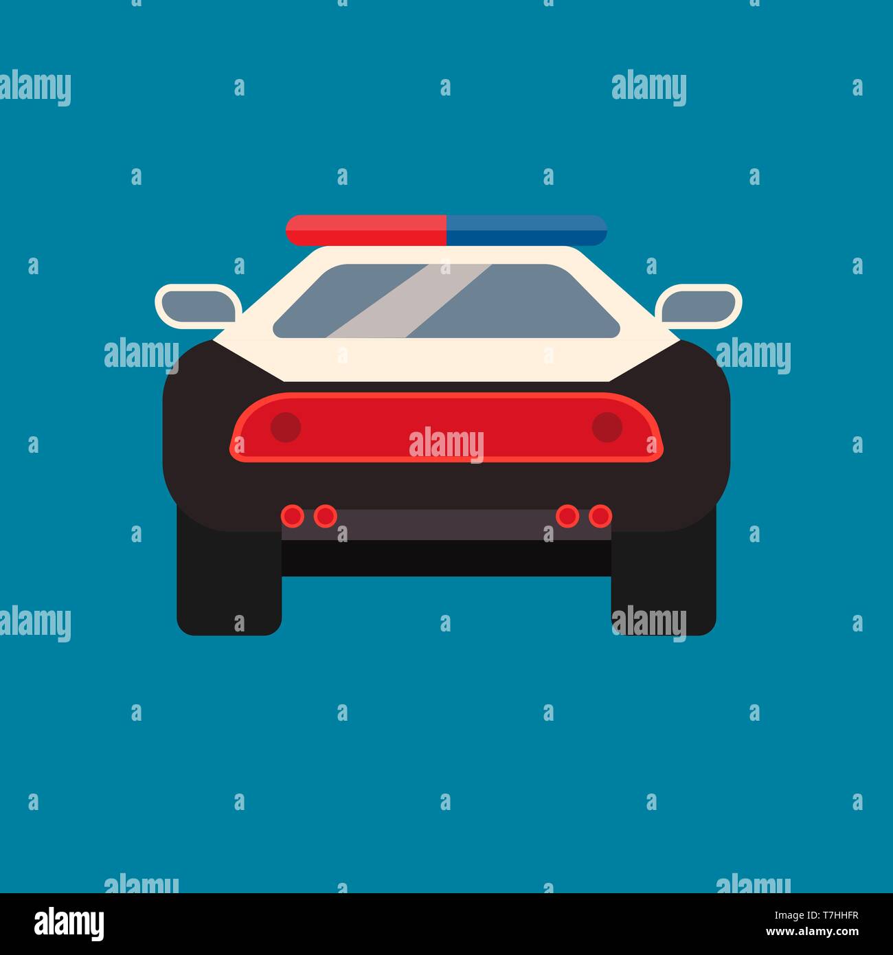 Police car back view transportation sign urban service. Black