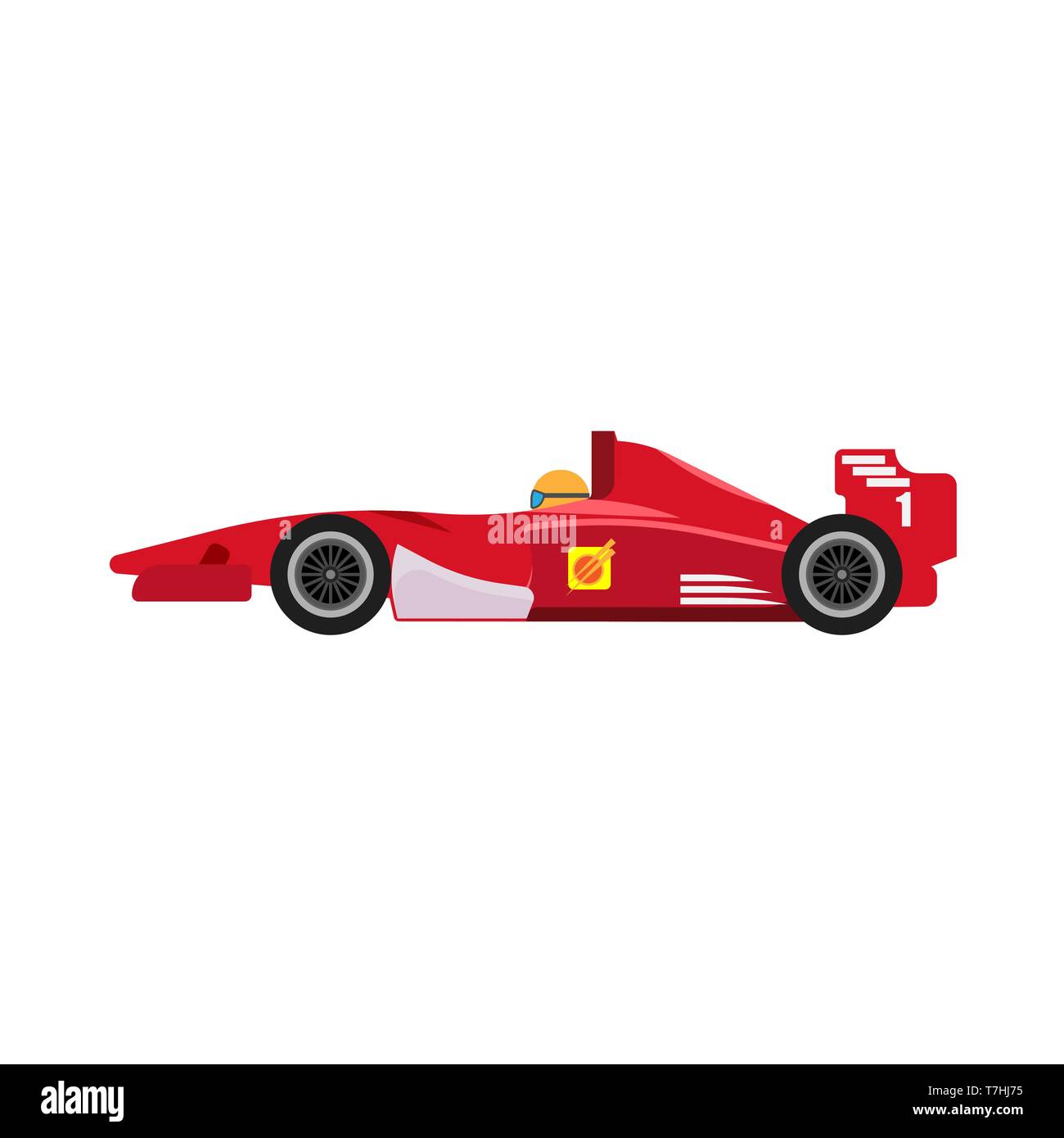 Formula 1 red racing car side view vector icon. Championship one motorsport extreme f1 vehicle drive Stock Vector