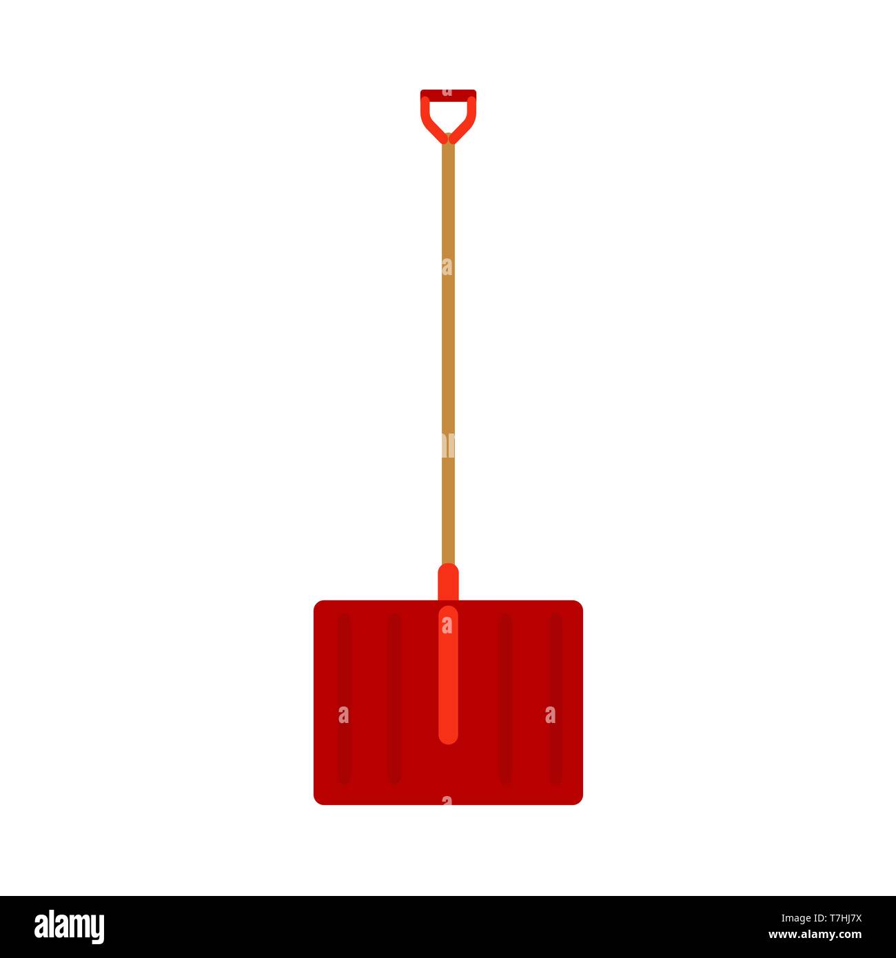 Snow shovel red outdoor snowfall clean remove dig. Manuall handle vector icon sidewalk street road. Equipment spade Stock Vector