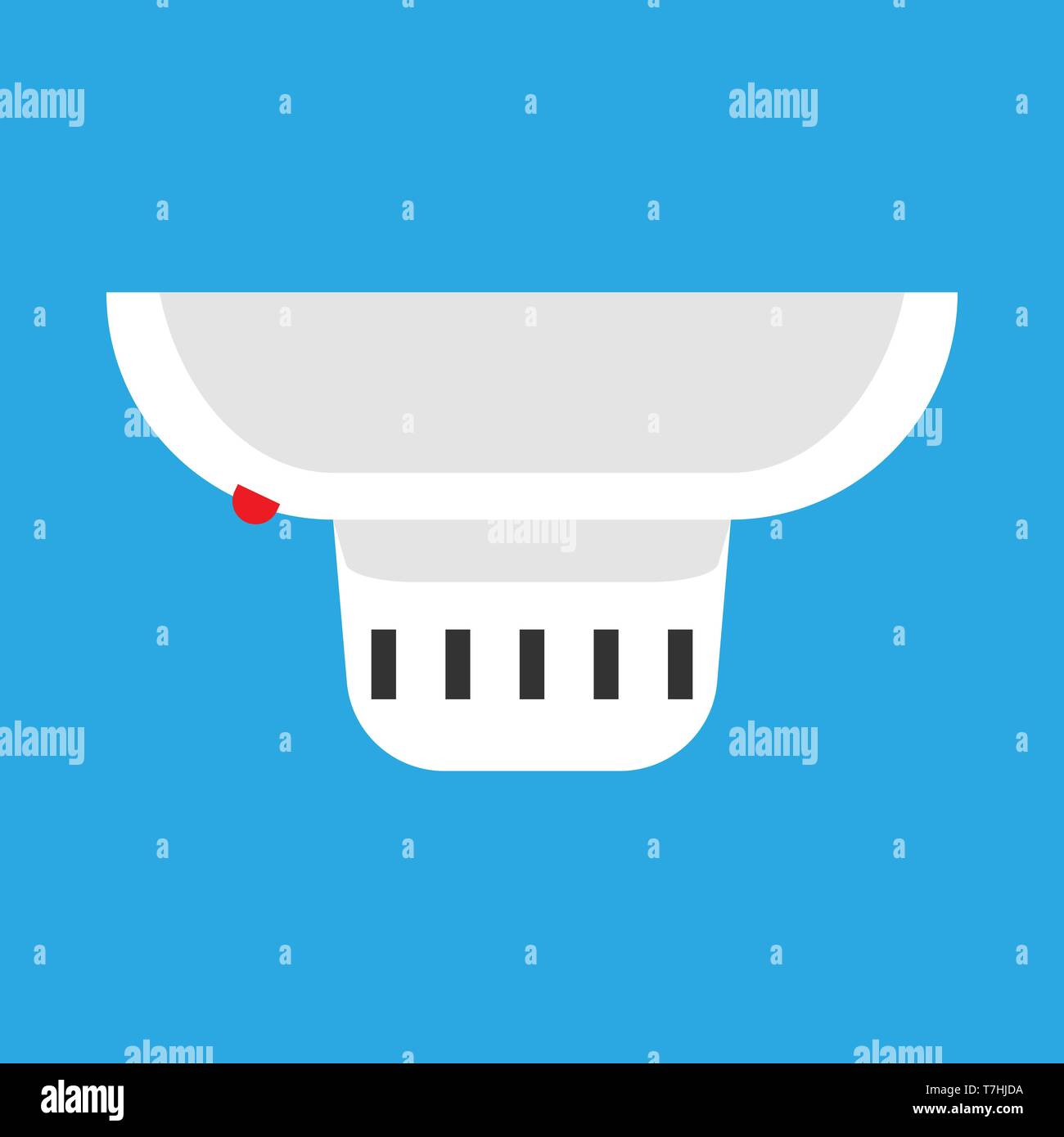 Smoke alarm isolated white vector icon. Design fire technology simple concept. Smart control detector siren bell Stock Vector