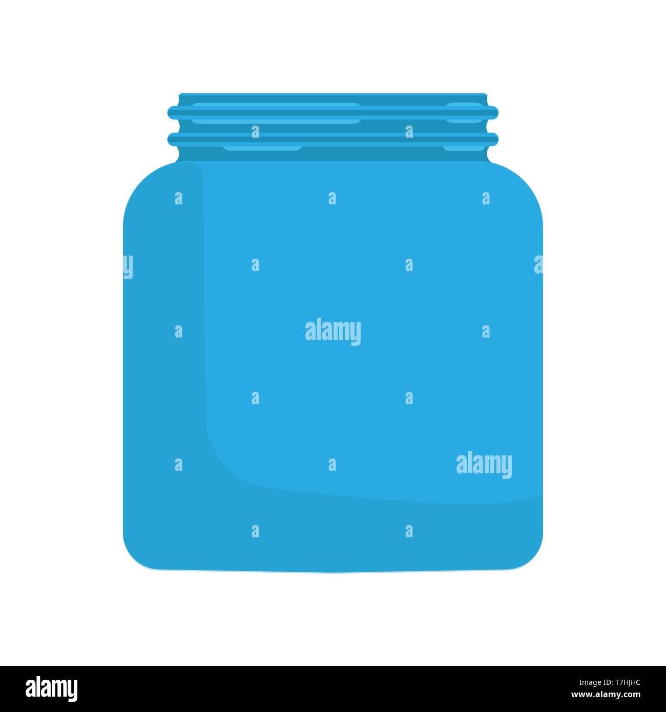 Jar glass concept flat liquid empty bottle vector icon. Jam food transparent blue container kitchen. Honey pot cap Stock Vector