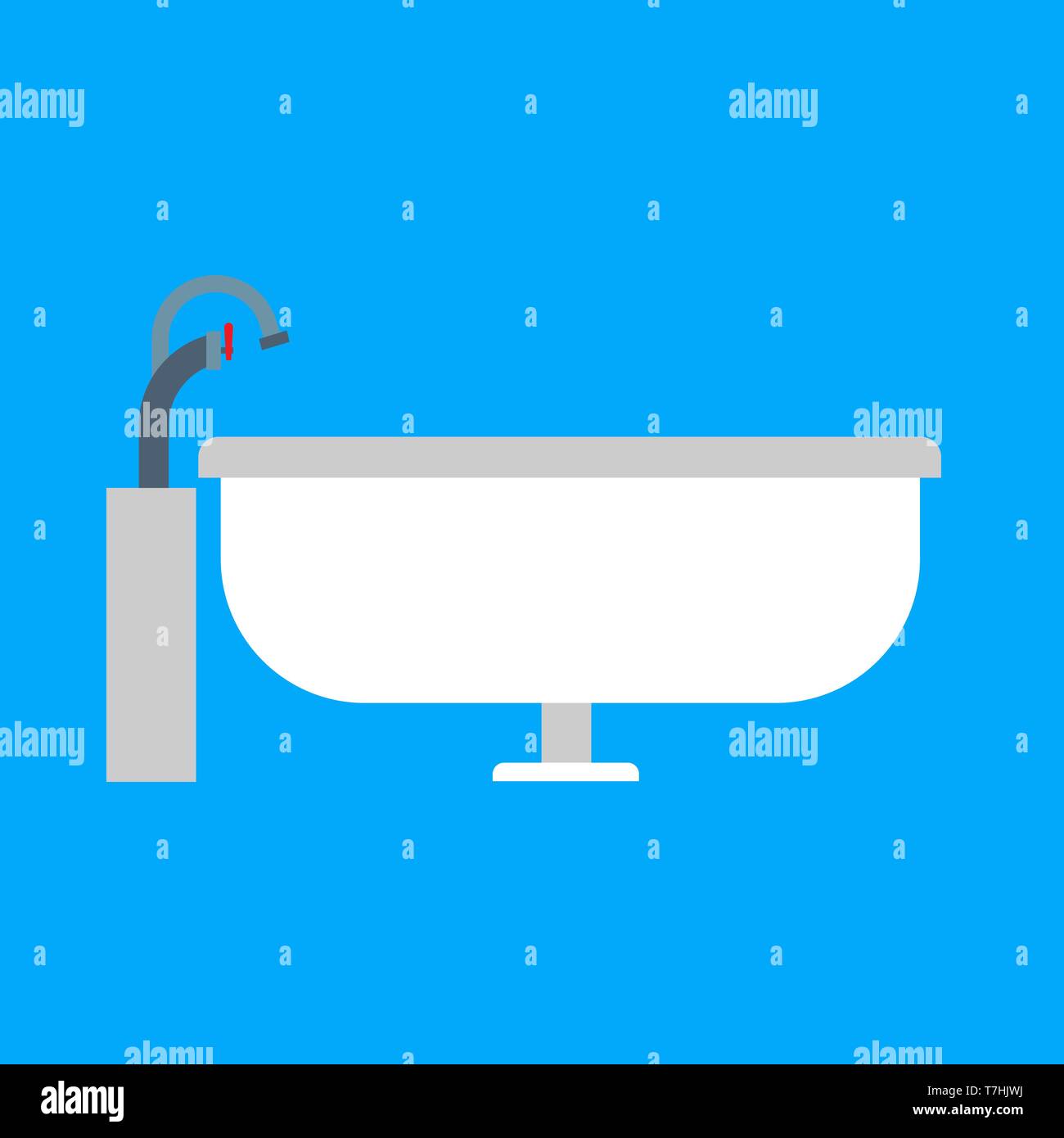 Bathtub bathroom vector icon side view design. Water hygiene cartoon interior shower relax. Ceramic laundered furniture Stock Vector