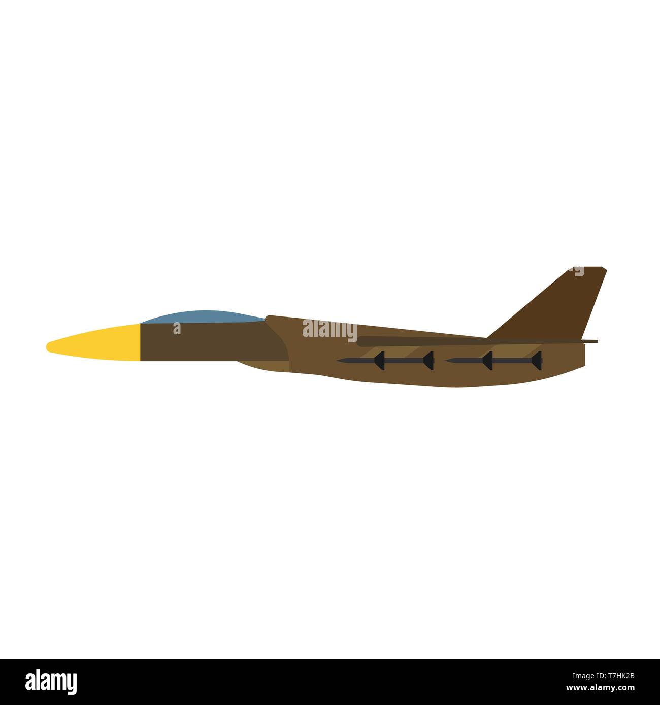 Military aircraft side view vector icon aviation fighter jet. War plane