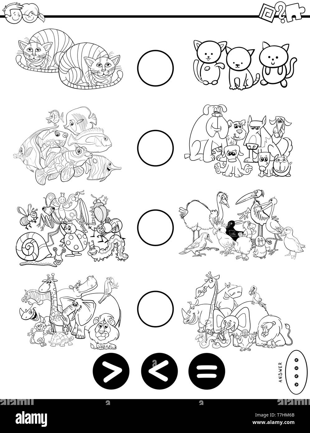 Black And White Cartoon Illustration Of Educational Mathematical Puzzle 