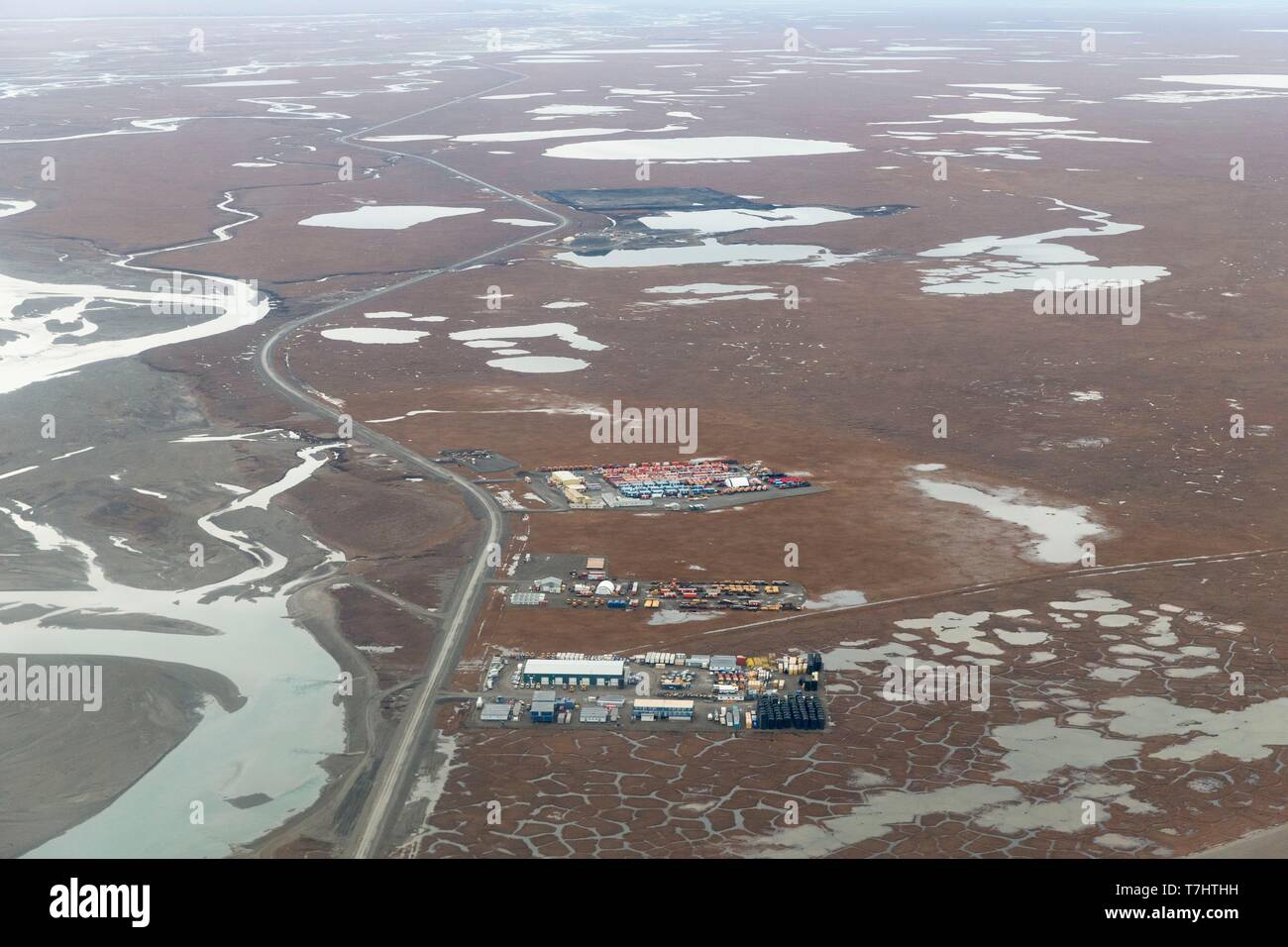 United States, Alaska, Arctic National Wildlife Refuge, North Slope Borough, aerial view of Prudhoe Bay Stock Photo