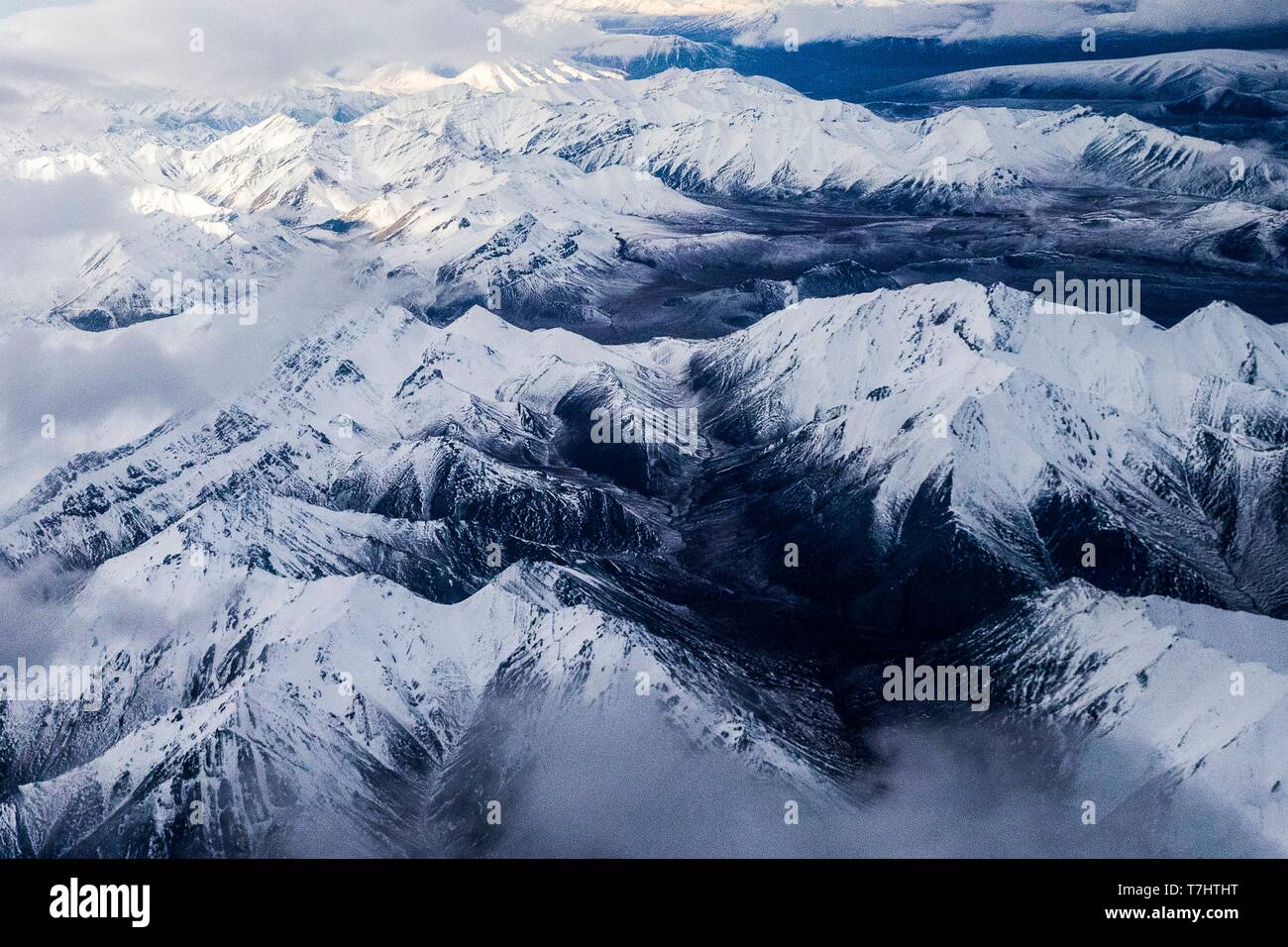 United States, Alaska, Arctic National Wildlife Refuge, North Slope Borough, aerial view with the Brooks range Stock Photo