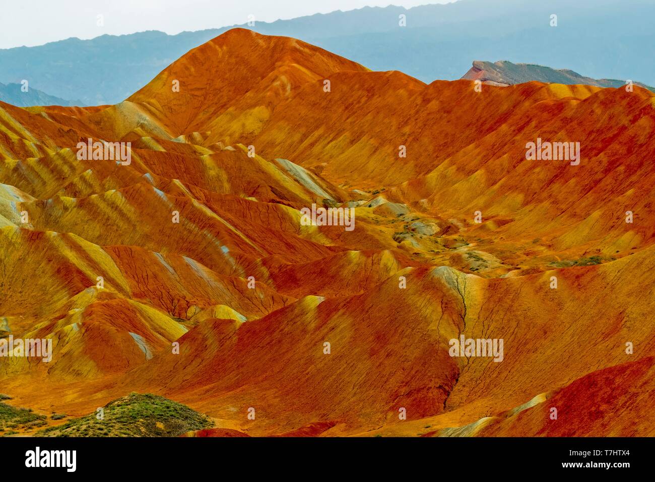Eroded hills of sedimentary conglomerate and sandstone, listed as World Heritage by UNESCO, Zhangye, China Stock Photo