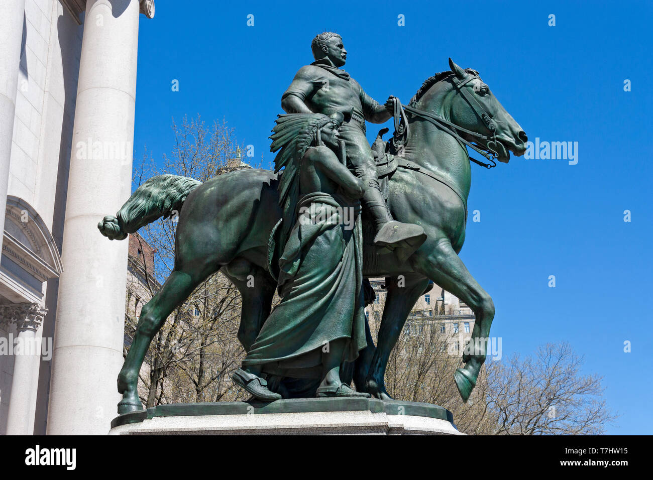 Statue of Theodore Roosevelt by James E. Fraser, outside American Museum of Natural History, Central Park West, Upper Manhattan New York City, USA Stock Photo