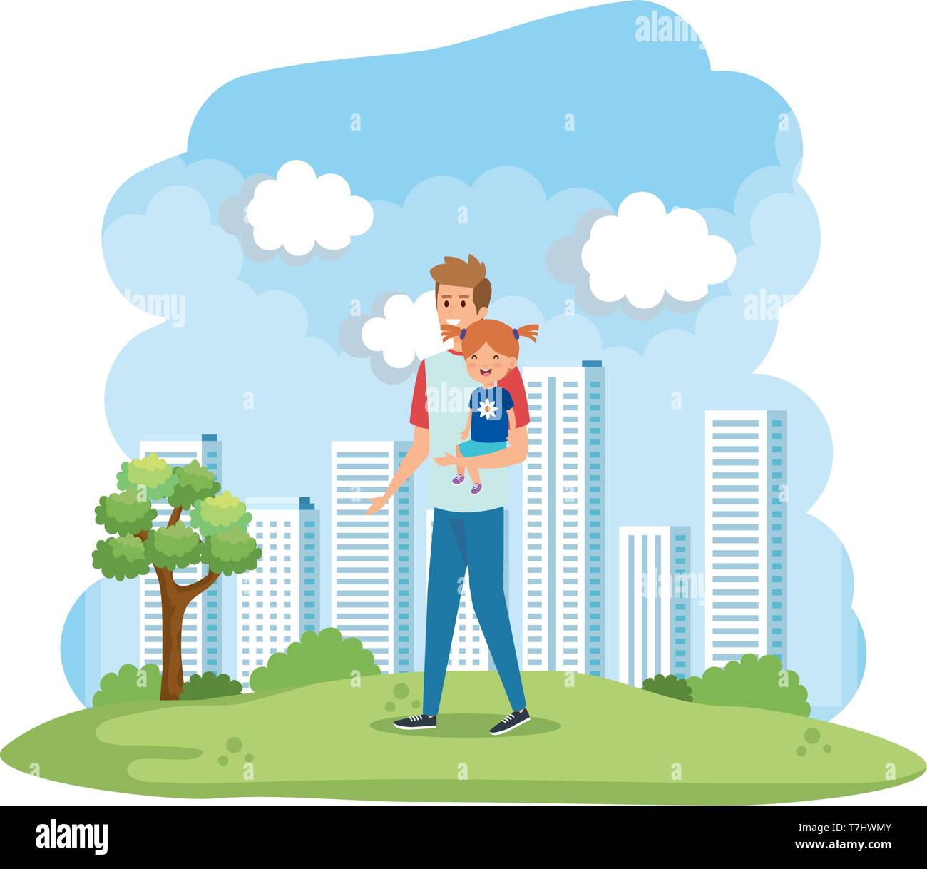 father with daughter in the park scene Stock Vector Image & Art - Alamy