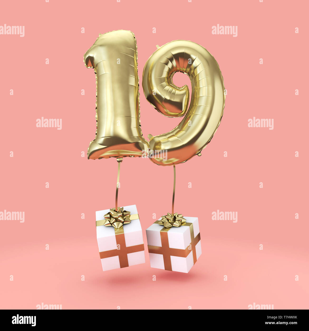 handicap nikkel Wennen aan Number 19 birthday celebration gold foil helium balloon with presents. 3D  Render Stock Photo - Alamy
