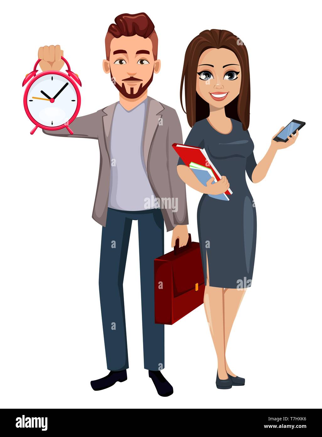 Modern young business man and business woman. Cheerful cartoon ...