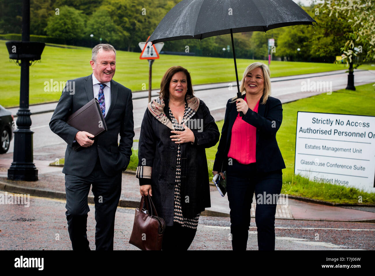 (left to right) Sinn Fein’s Conor Murphy, party leader Mary-Lou ...