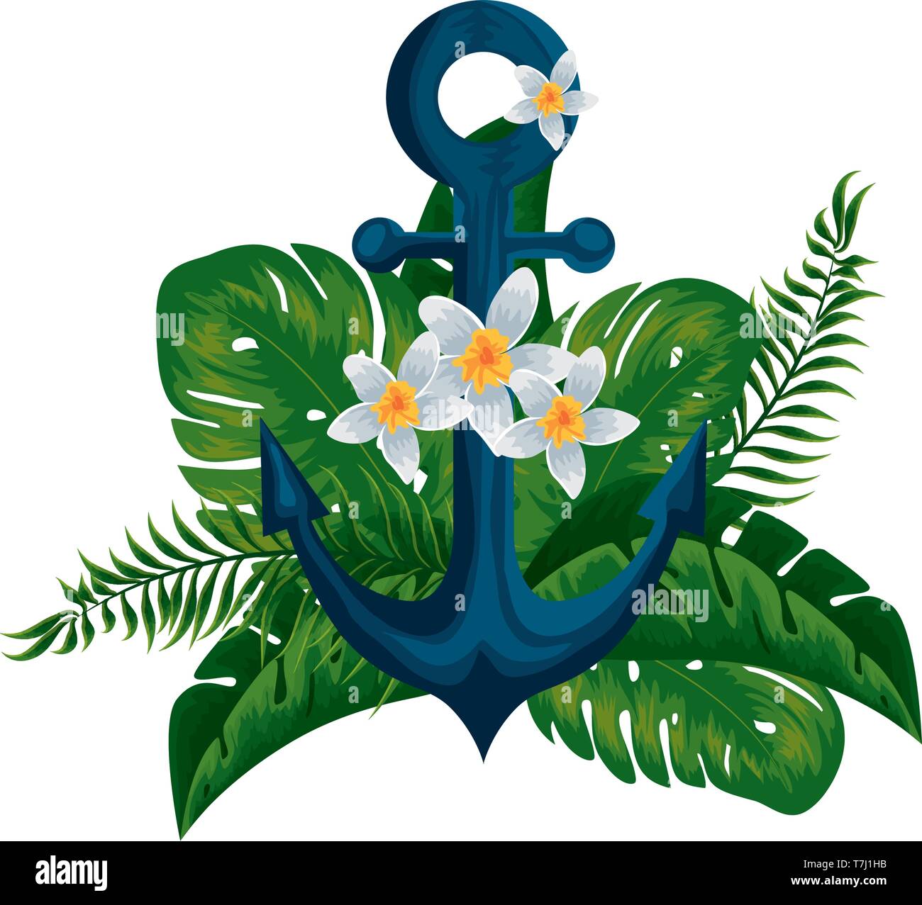 heliconia flower tropical plant with leafs and anchor Stock Vector ...