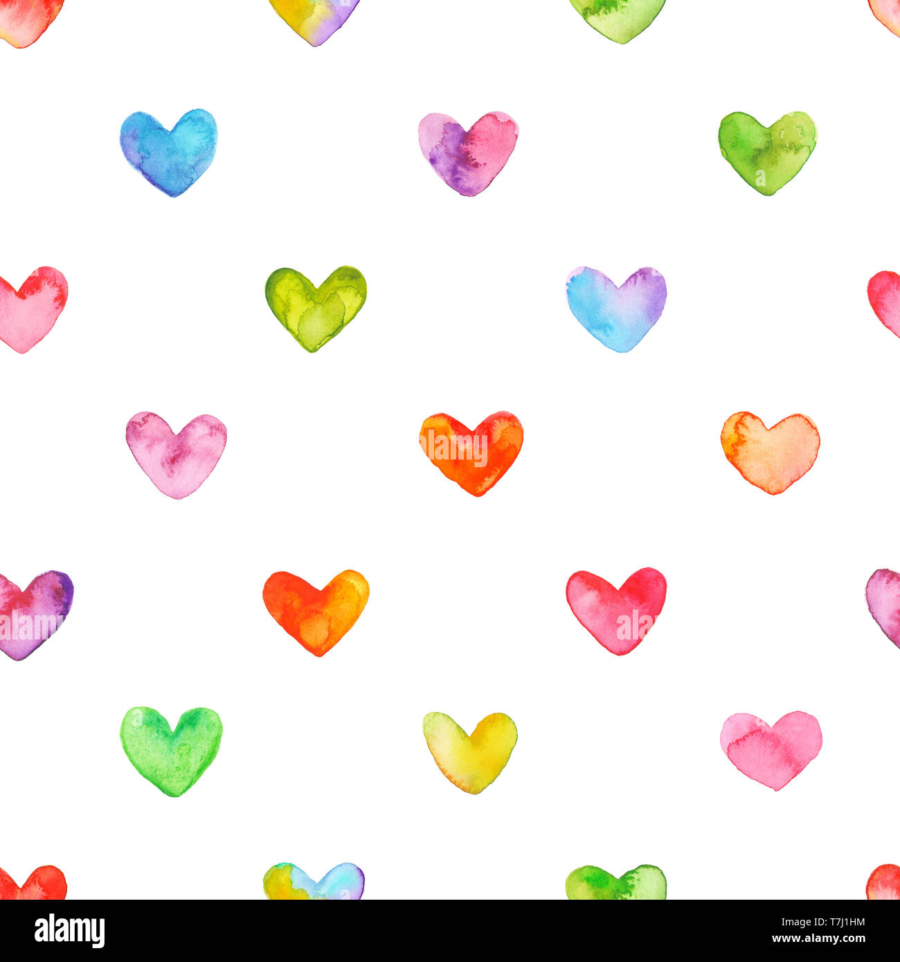 Seamless pattern with hand drawn watercolor hearts. Hand painted ...
