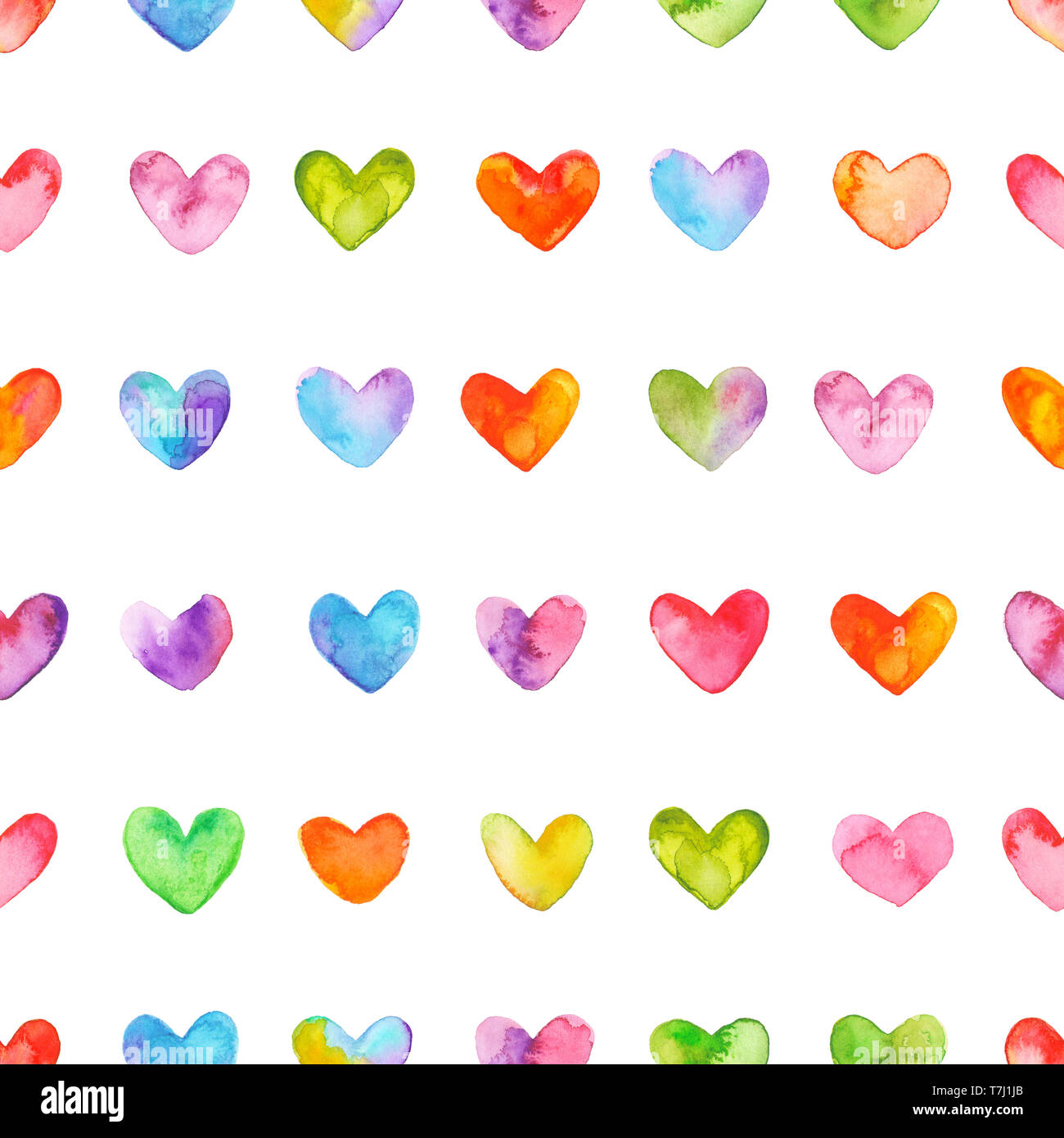 Seamless pattern with hand drawn watercolor hearts. Hand painted ...