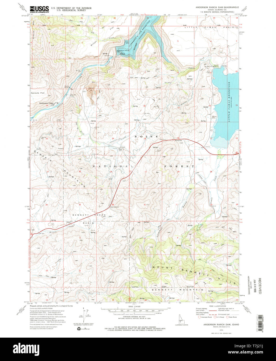 USGS TOPO Map Idaho ID Anderson Ranch Dam 235083 1973 24000 Restoration