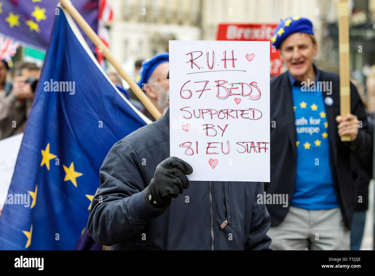 Members from the pro EU Bath for Europe group are pictured as they take part in an anti Brexit protest march through the streets of Bath 5-05-19 Stock Photo
