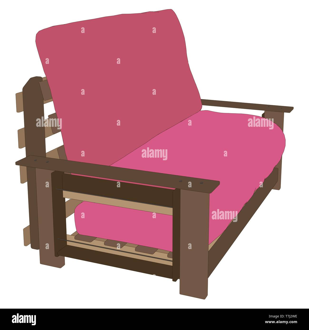 Sofa red vector interior room furniture illustration modern isolated design Stock Vector
