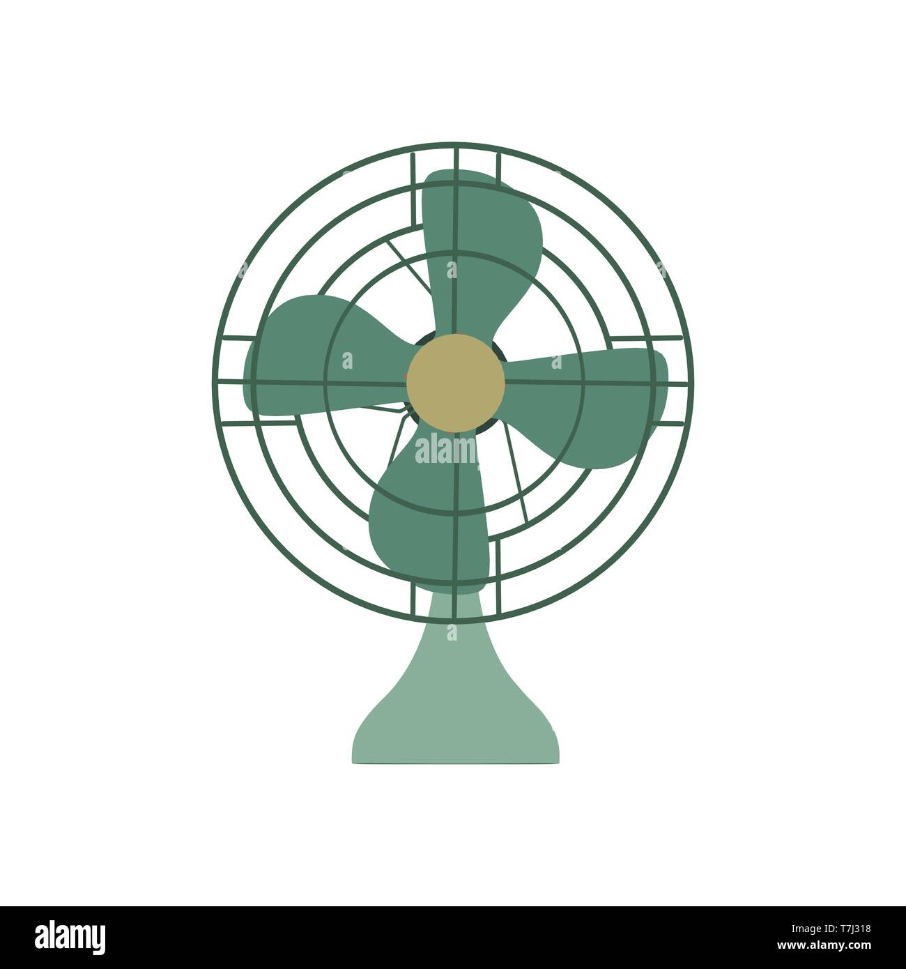 Vector Fan green electric front view design style. Circle symbol blower ceiling graphic element ventilation blade icon. Wind airflow silhouette air si Stock Vector