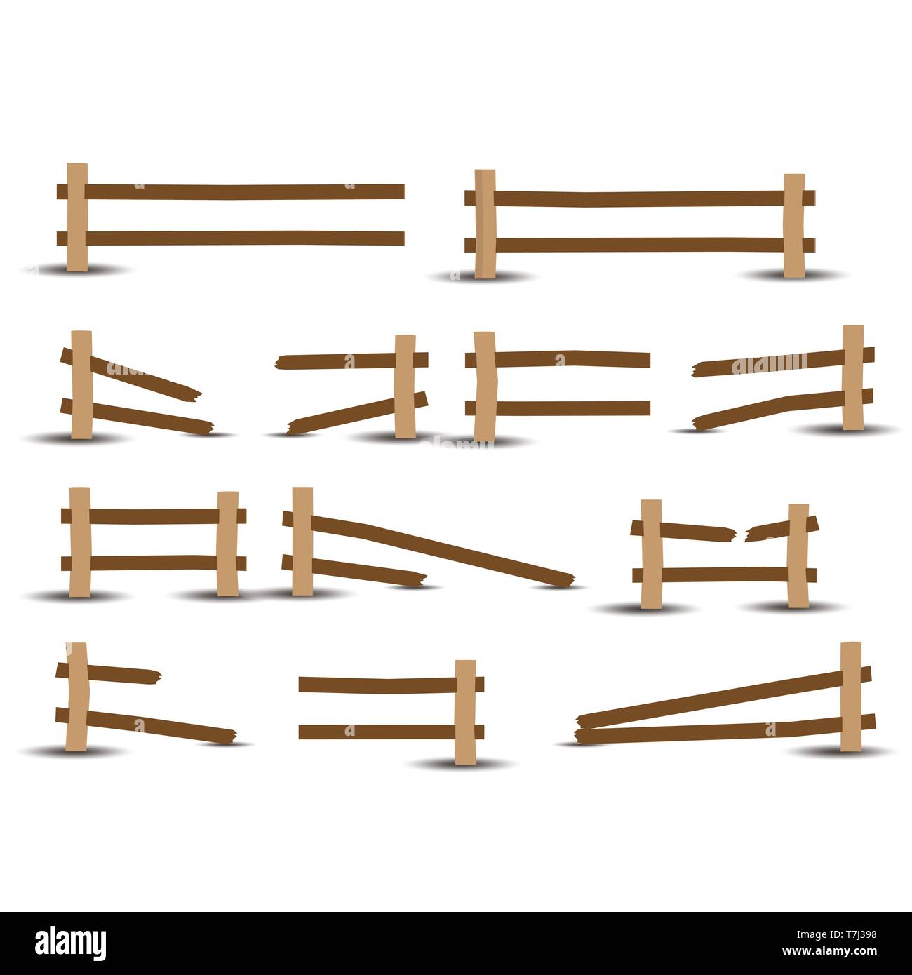 Fence wooden vector illustration white isolated background farm picket wood set design Stock Vector