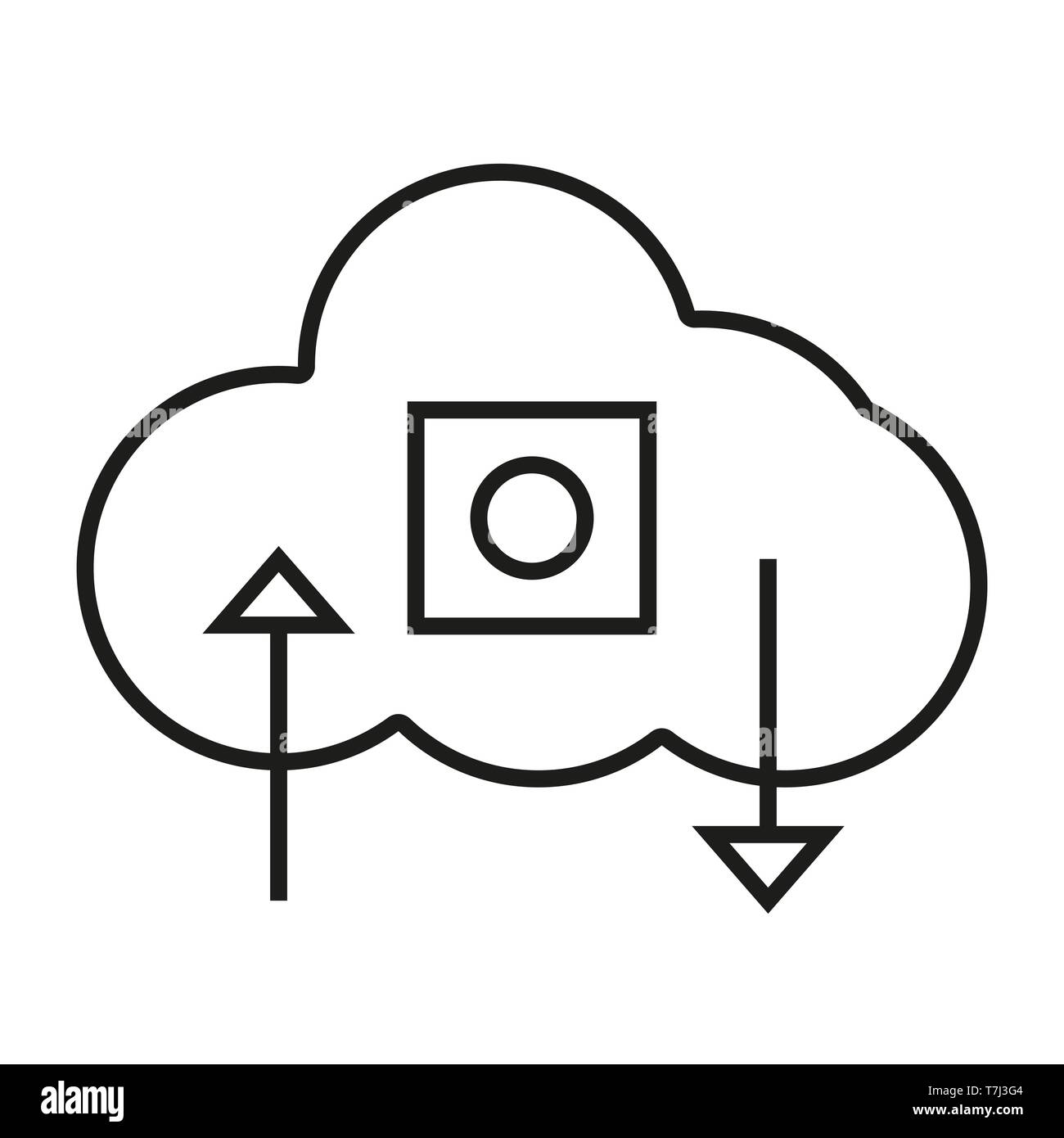 Cloud icon computing line thin computer vector. Technology data storage web network design outline security Stock Vector