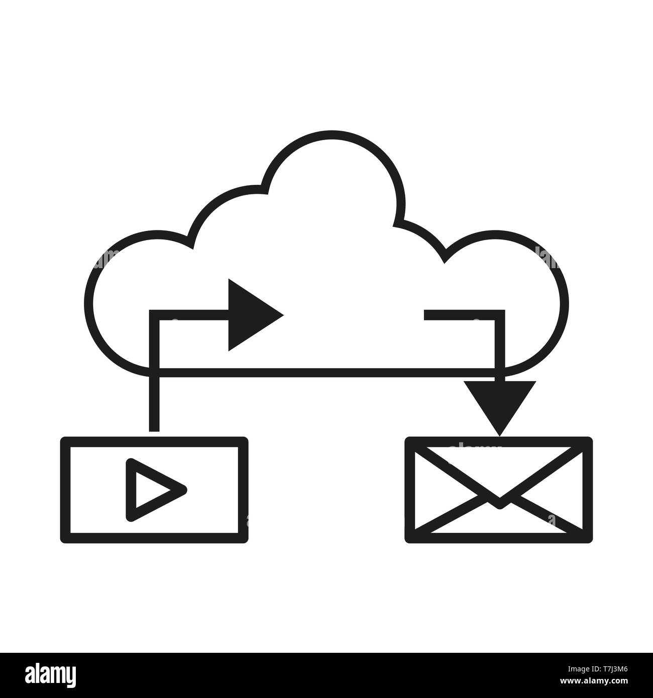 Icon cloud line computing technology data outline. Computer networl vector web internet Stock Vector