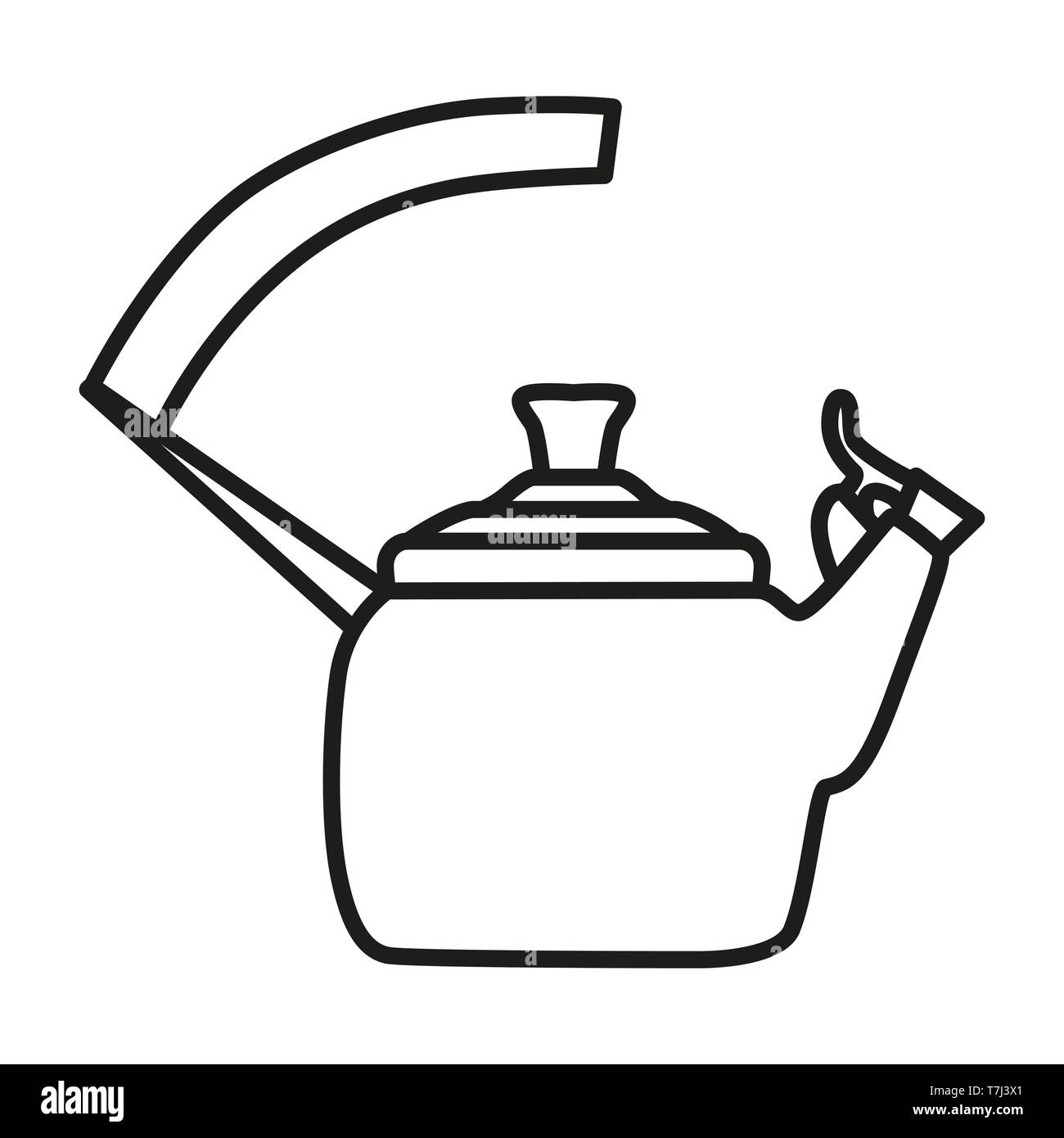 Tea kettle line icon isolated on white background. Outline thin simple appliance vector. Stock Vector