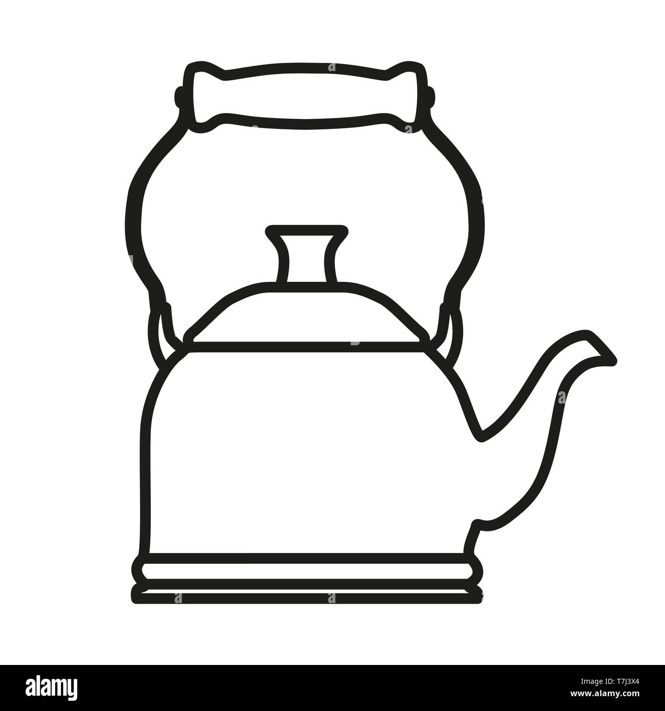 Tea kettle line icon isolated on white background. Outline thin simple appliance vector. Stock Vector