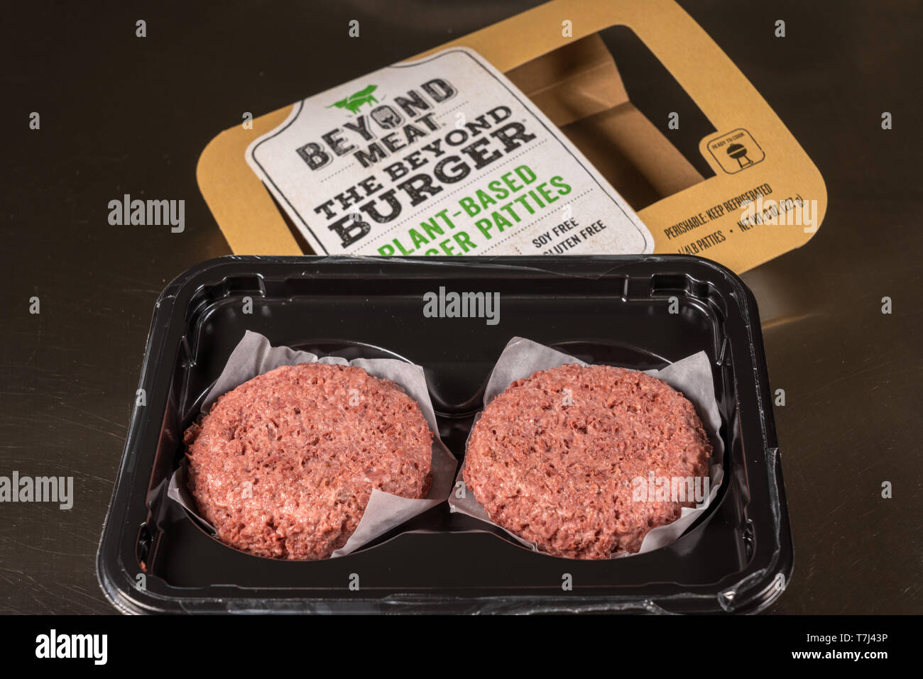 Beyond Meat plant based burger package of two patties Stock Photo Alamy