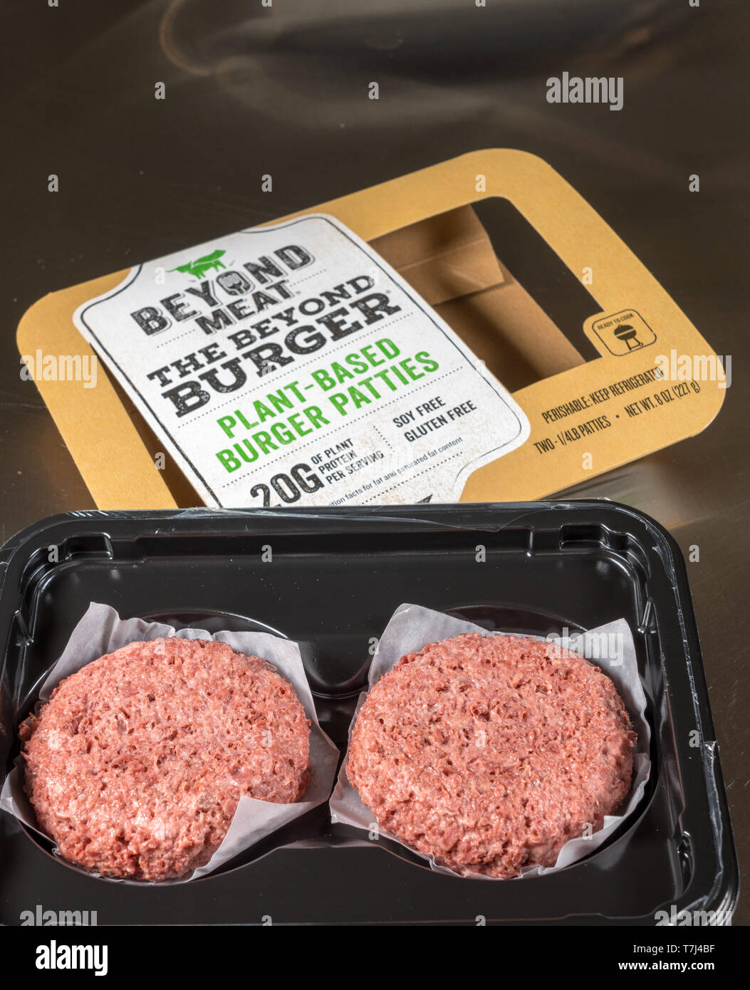 Beyond Meat plant based burger package of two patties Stock Photo Alamy