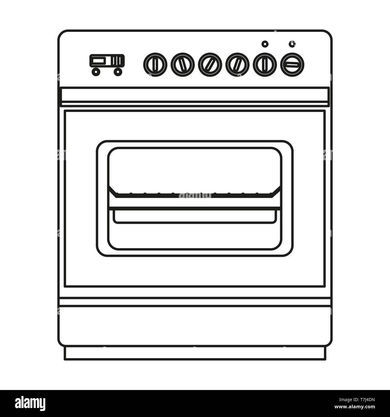 Stove line icon isolated on white background. Outline thin equipment pictogram vector. Stock Vector