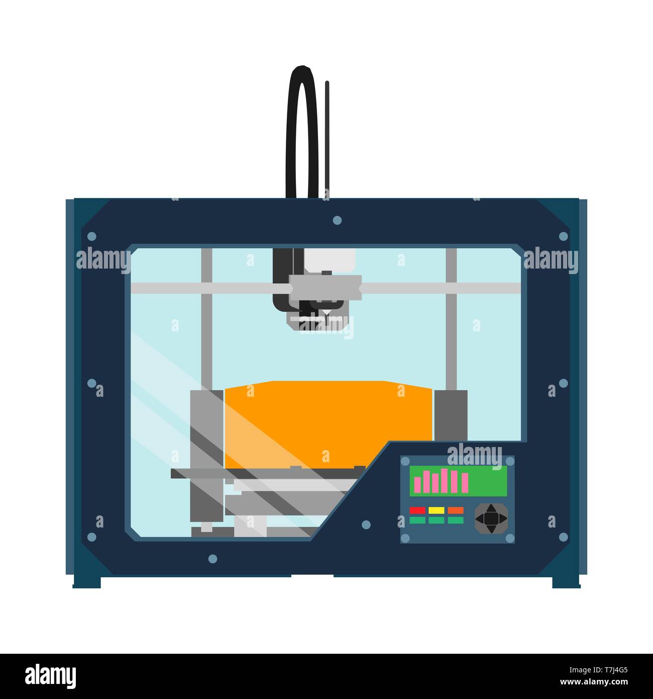 3D printer equipment industrial device tool. Flat vector icon machine Stock Vector