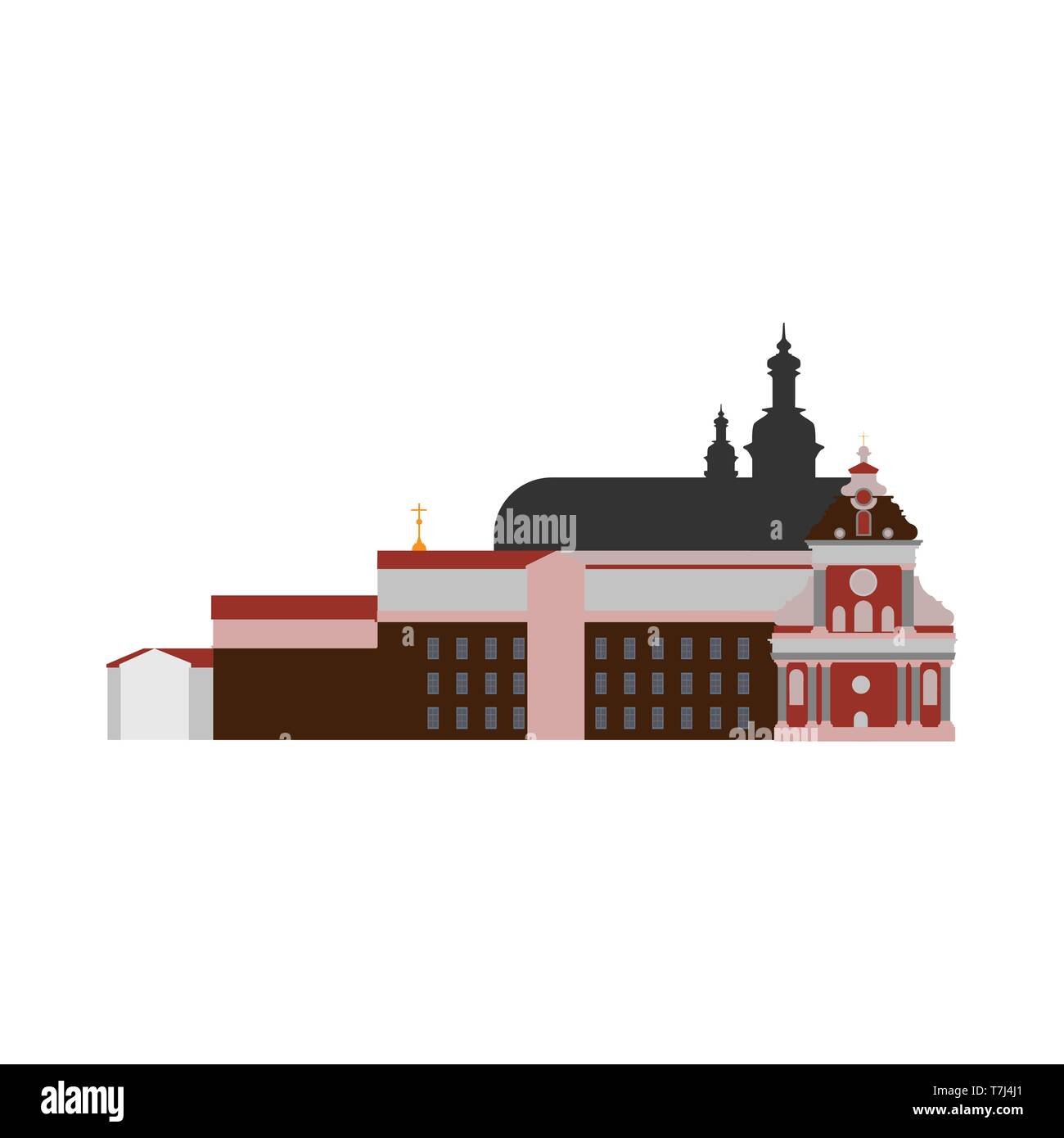 Abbey vector architecture ancient building illustration. Flat vector church Stock Vector