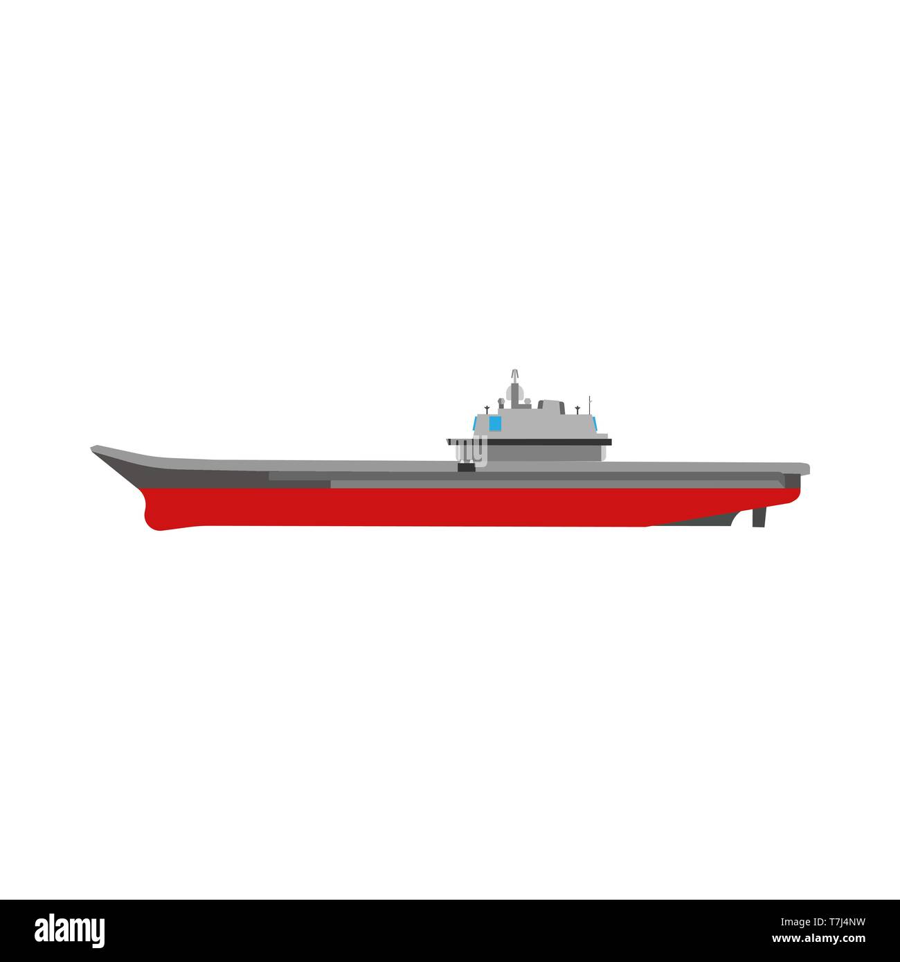 Aircraft carrier isolated white navy ship marine transport flat icon side view Stock Vector