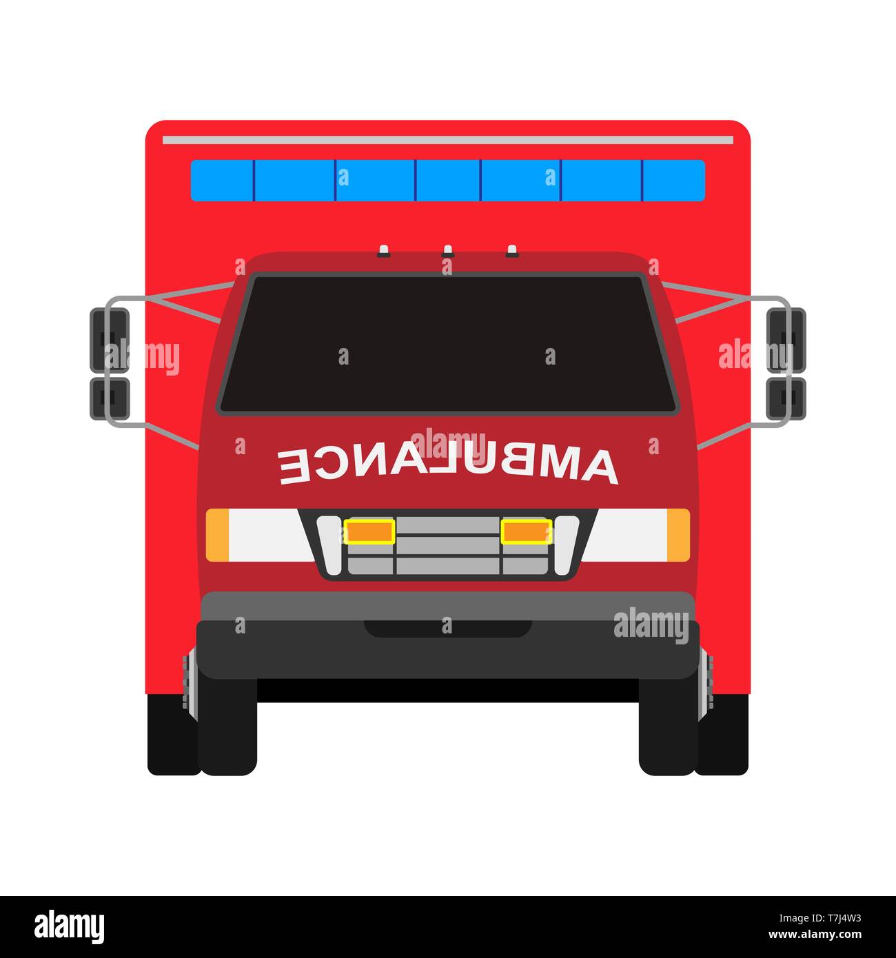 Ambulance van flat vector front view. Help emergency auto red transportation rescue Stock Vector