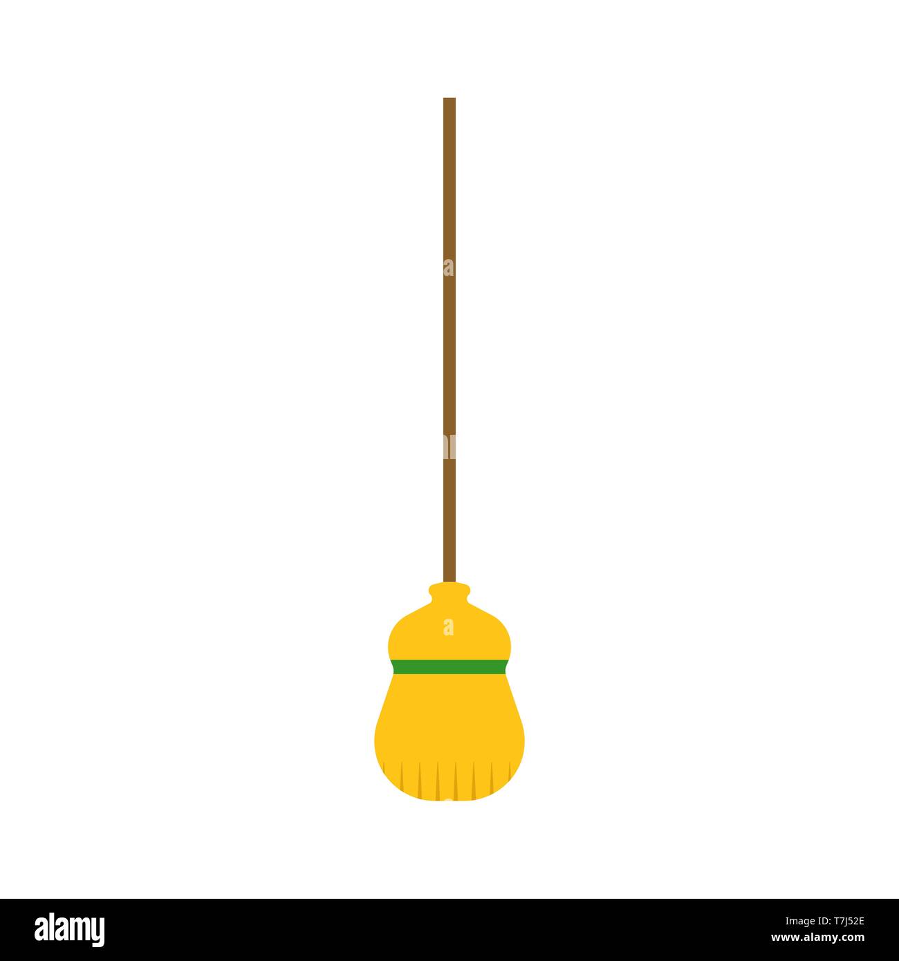 Broom equipment tool worl housework domestic. Wood yellow handle vector flat icon besom Stock Vector