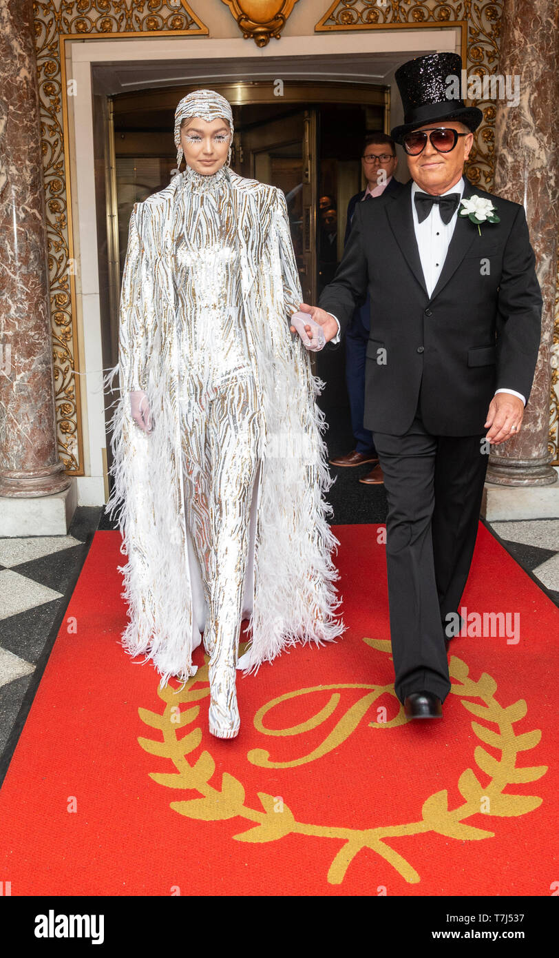 Gigi Hadid wearing gown by Michael Kors and Michael Kors leave The Pierre  Hotel for Met Gala on theme Camp: Notes on Fashion (Photo by Lev  Radin/Pacific Press Stock Photo - Alamy