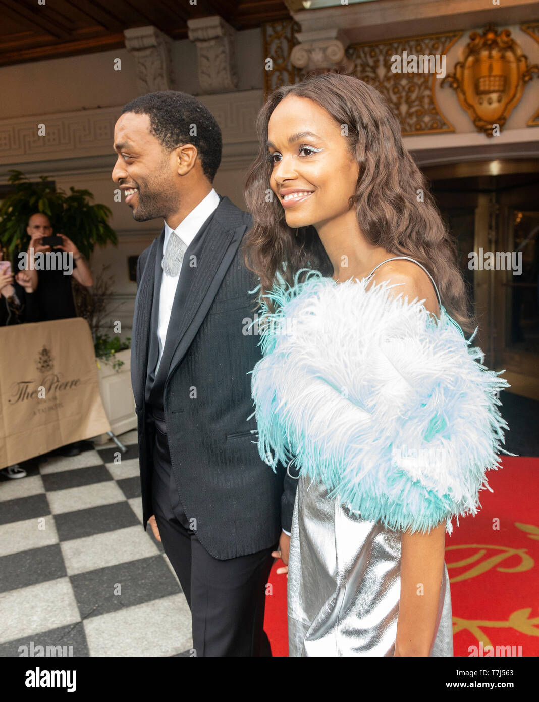 Chiwetel Ejiofor and Frances Aaternir wearing dress by Salvatore Ferragamo leave The Pierre Hotel for Met Gala on theme Camp Notes on Fashion Photo by Lev Radin Pacific Press Stock Photo Alamy