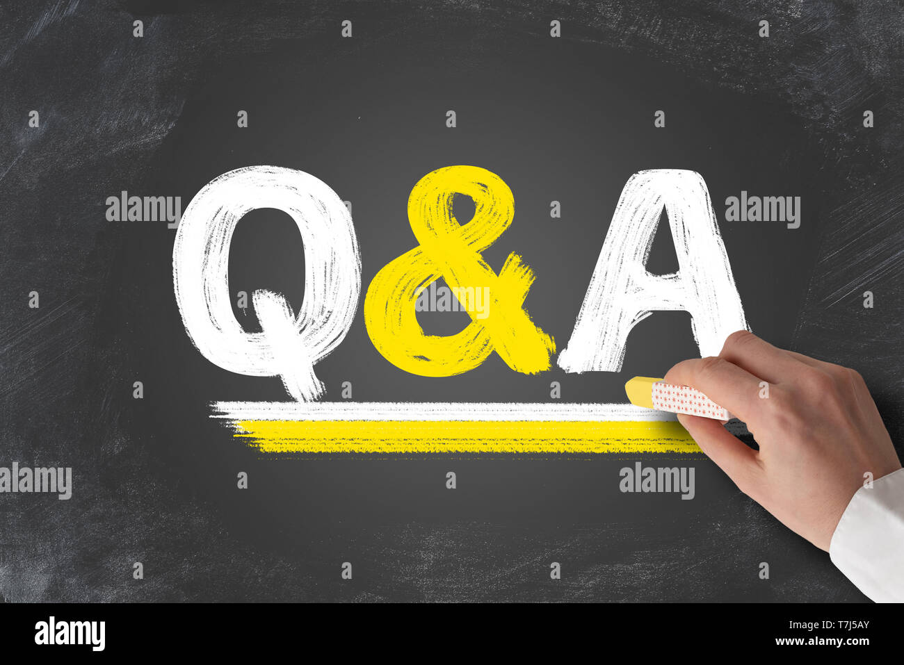 term Q and A, questions and answers, written on blackboard Stock Photo