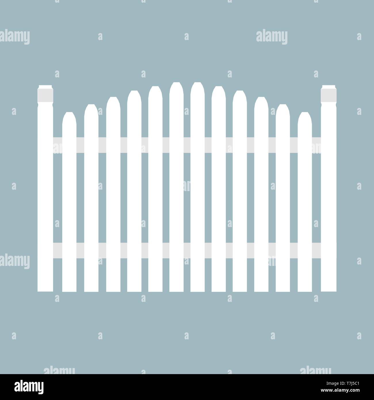 Fence white vector icon protection architecture element wooden plank. Flat farm structure Stock Vector