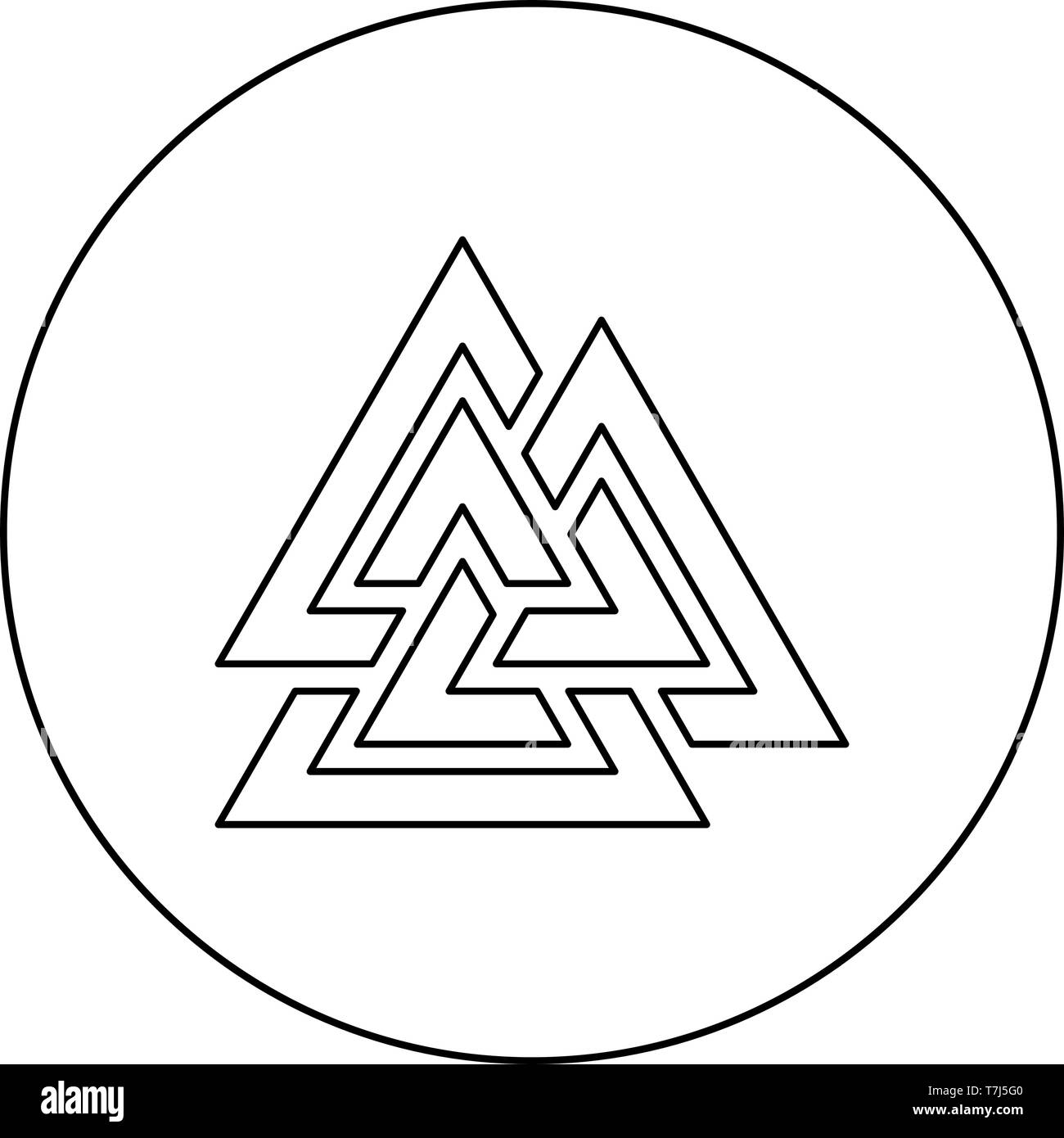 Valknut symbol icon in circle round outline black color vector illustration flat style simple image Stock Vector
