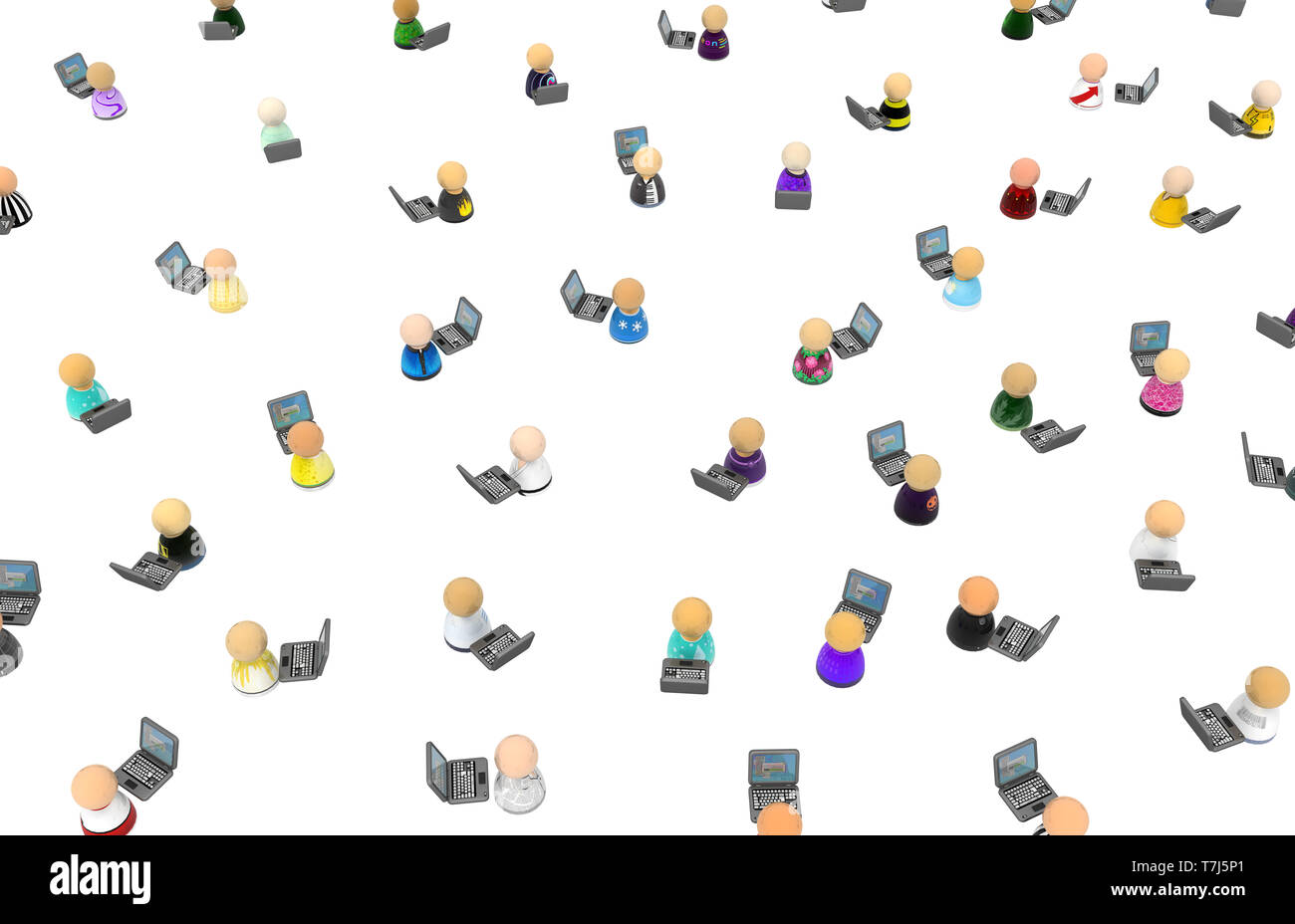 Computer Crowd Image Crowd of small symbolic figures, using laptops, 3d illustration ...