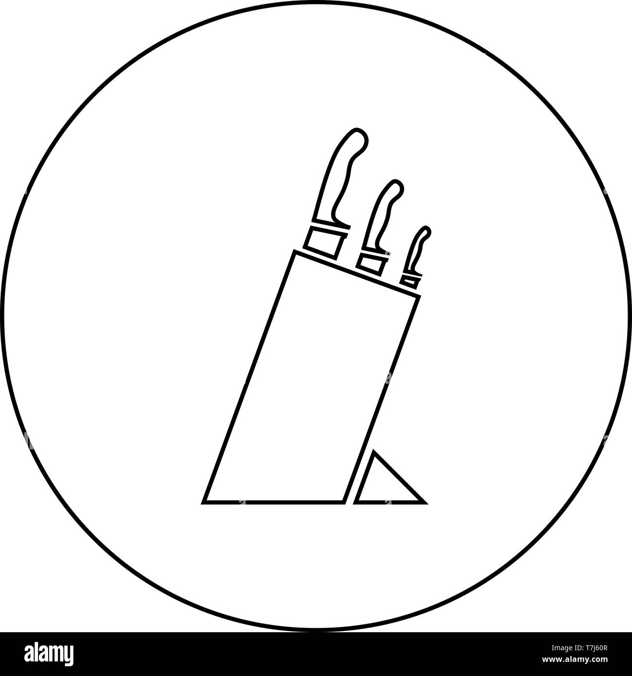 Knife Knife holder Knives Holder for knives icon in circle round outline black color vector