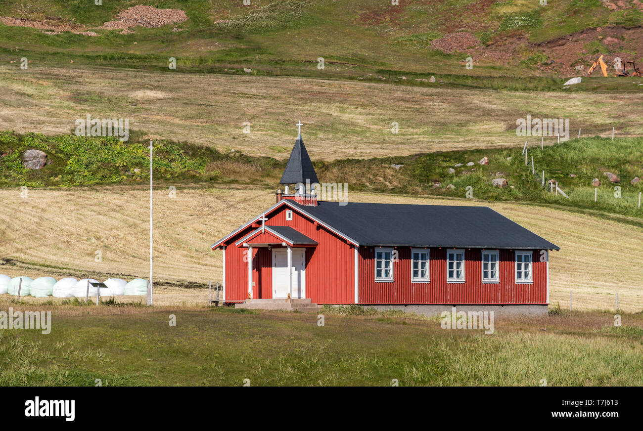 Thjodhildur Church, Qassiarsuk or Brattahlid, South Greenland Stock Photo