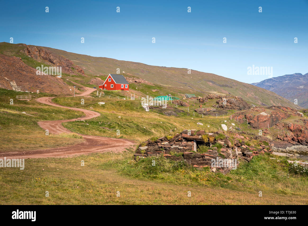 Thjodhildur Church, Qassiarsuk or Brattahlid, South Greenland Stock Photo